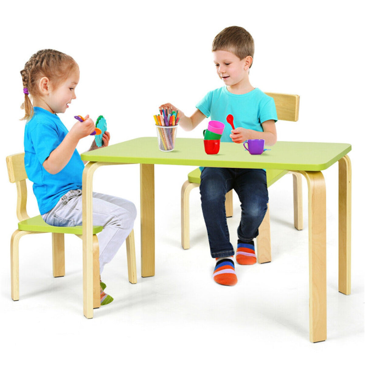 Wooden tables and chairs for children