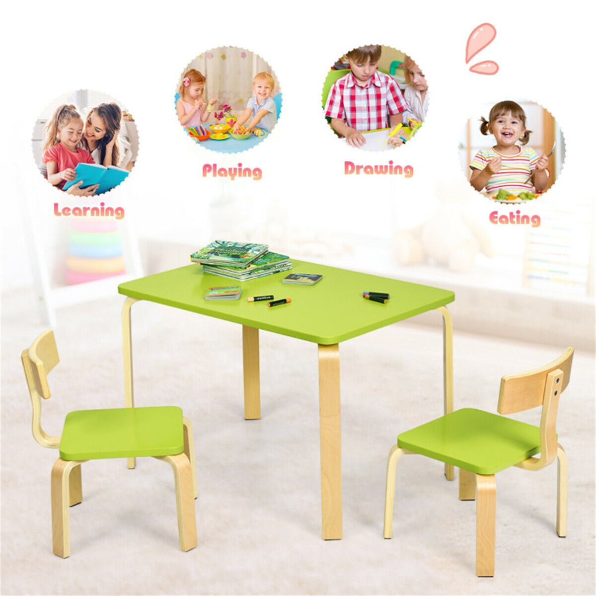 Wooden tables and chairs for children