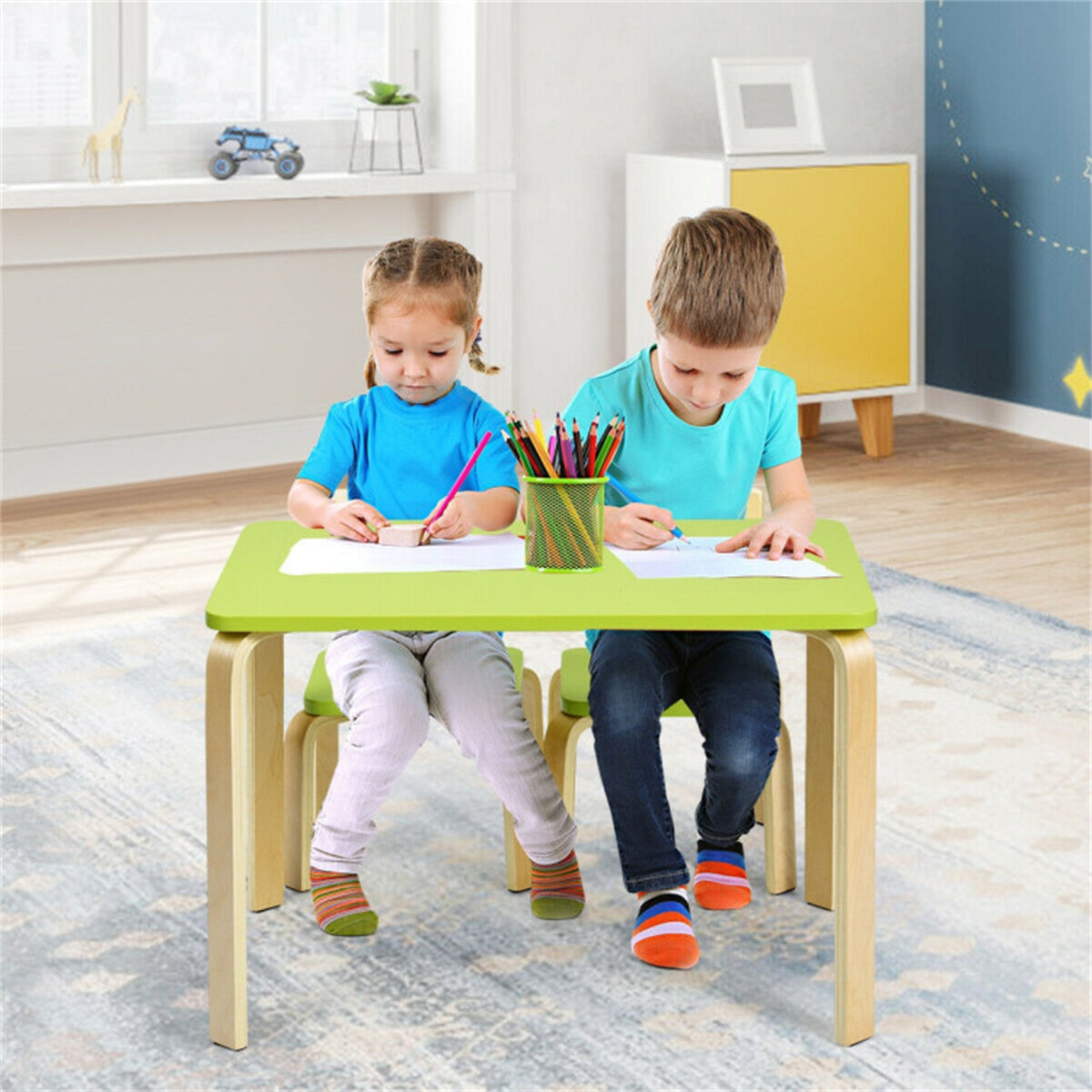 Wooden tables and chairs for children