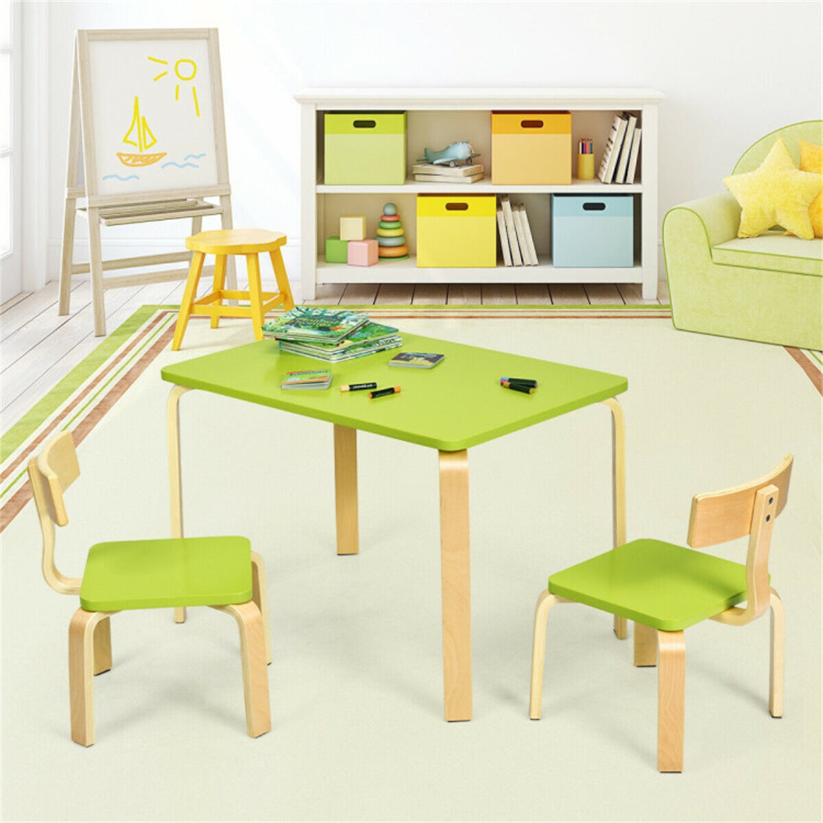 Wooden tables and chairs for children