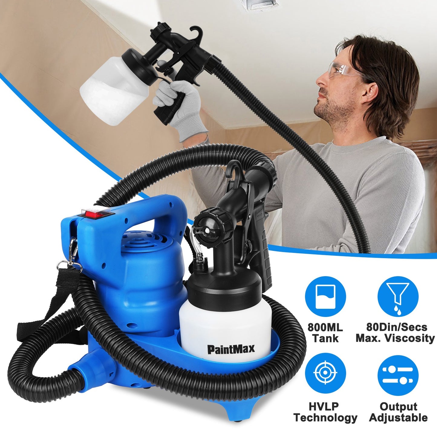 650w hvlp electric spray paint gun , 4.9ft air hose, 3 patterns, easy to clean, suitable for furniture, house, fence, walls