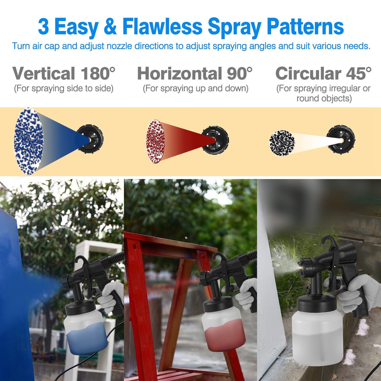 650w hvlp electric spray paint gun , 4.9ft air hose, 3 patterns, easy to clean, suitable for furniture, house, fence, walls