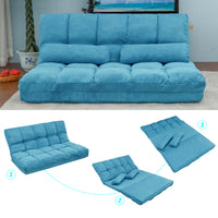 Double Chaise Lounge Sofa Floor Couch and Sofa with Two Pillows (Blue)