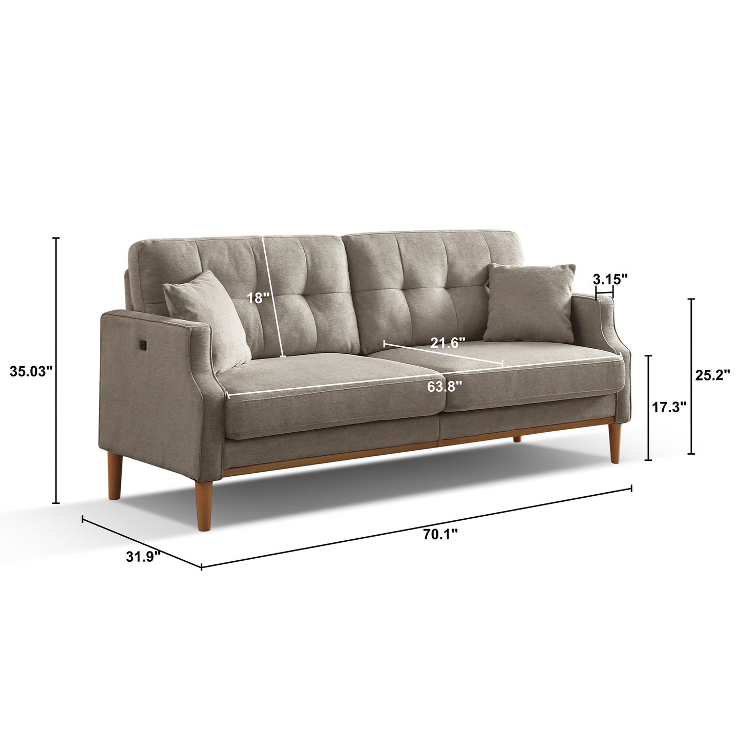 sofa 3 seater With Waterproof Fabric , USB Charge port