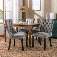 Modern, High-end Tufted Solid Wood Contemporary Velvet Upholstered Dining Chair with Wood Legs Nailhead Trim 2-Pcs Set,Gray