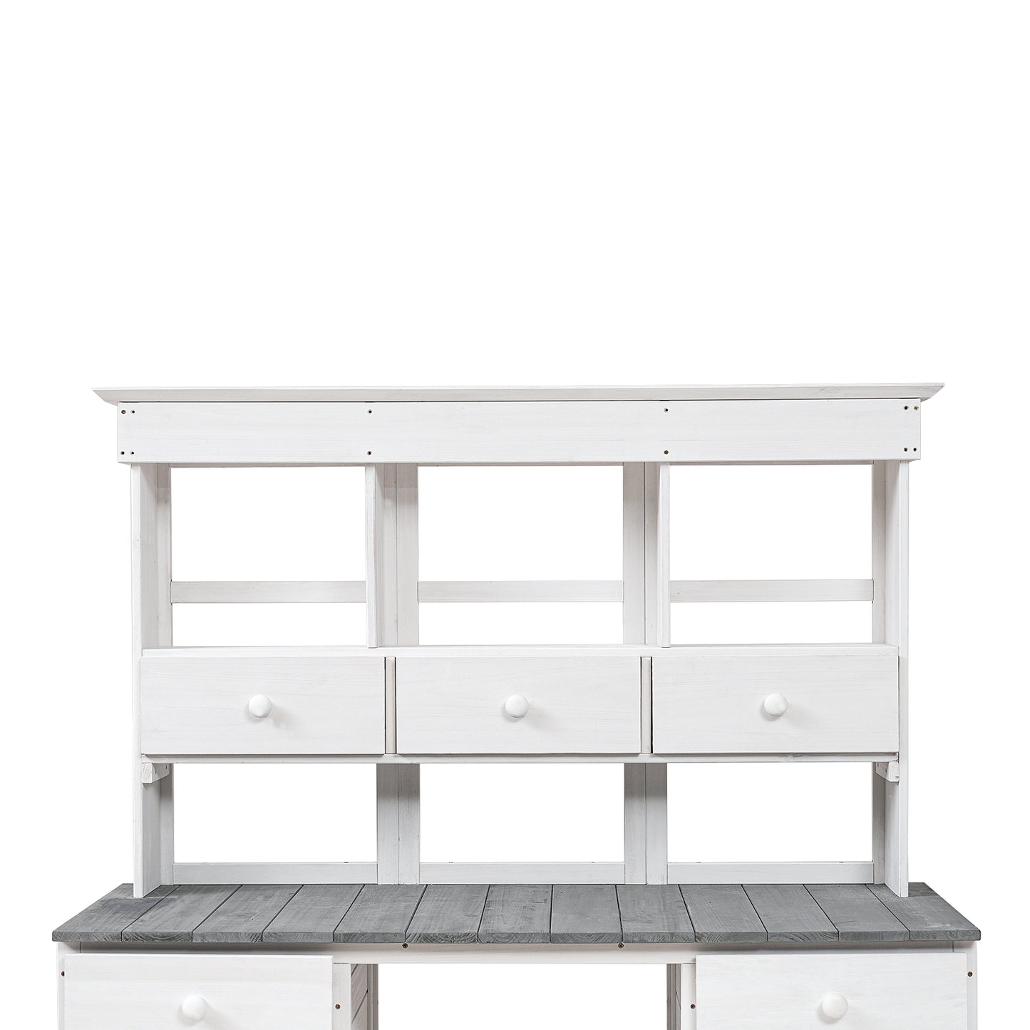 [Video Provided] Garden Potting Bench Table, Rustic and Sleek Design with Multiple Drawers and Shelves for Storage, White and Gray