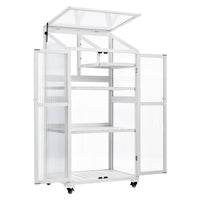 62inch Height Wood Large Greenhouse Balcony Portable Cold Frame with Wheels and Adjustable Shelves for Outdoor Indoor Use, White