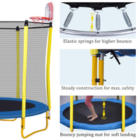 5.5FT Trampoline for Kids - 65" Outdoor & Indoor Mini Toddler Trampoline with Enclosure, Basketball Hoop and Ball Included