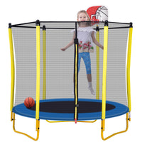 5.5FT Trampoline for Kids - 65" Outdoor & Indoor Mini Toddler Trampoline with Enclosure, Basketball Hoop and Ball Included