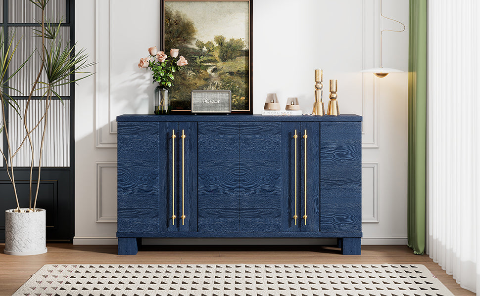 Wood Traditional Style Sideboard with Adjustable Shelves and Gold Handles for Kitchen, Dining Room and Living Room (Antique Navy)