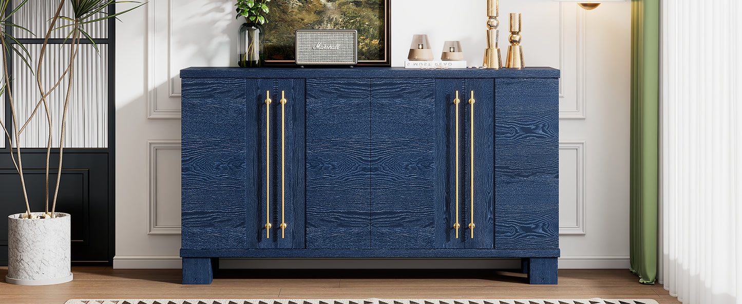 Wood Traditional Style Sideboard with Adjustable Shelves and Gold Handles for Kitchen, Dining Room and Living Room (Antique Navy)