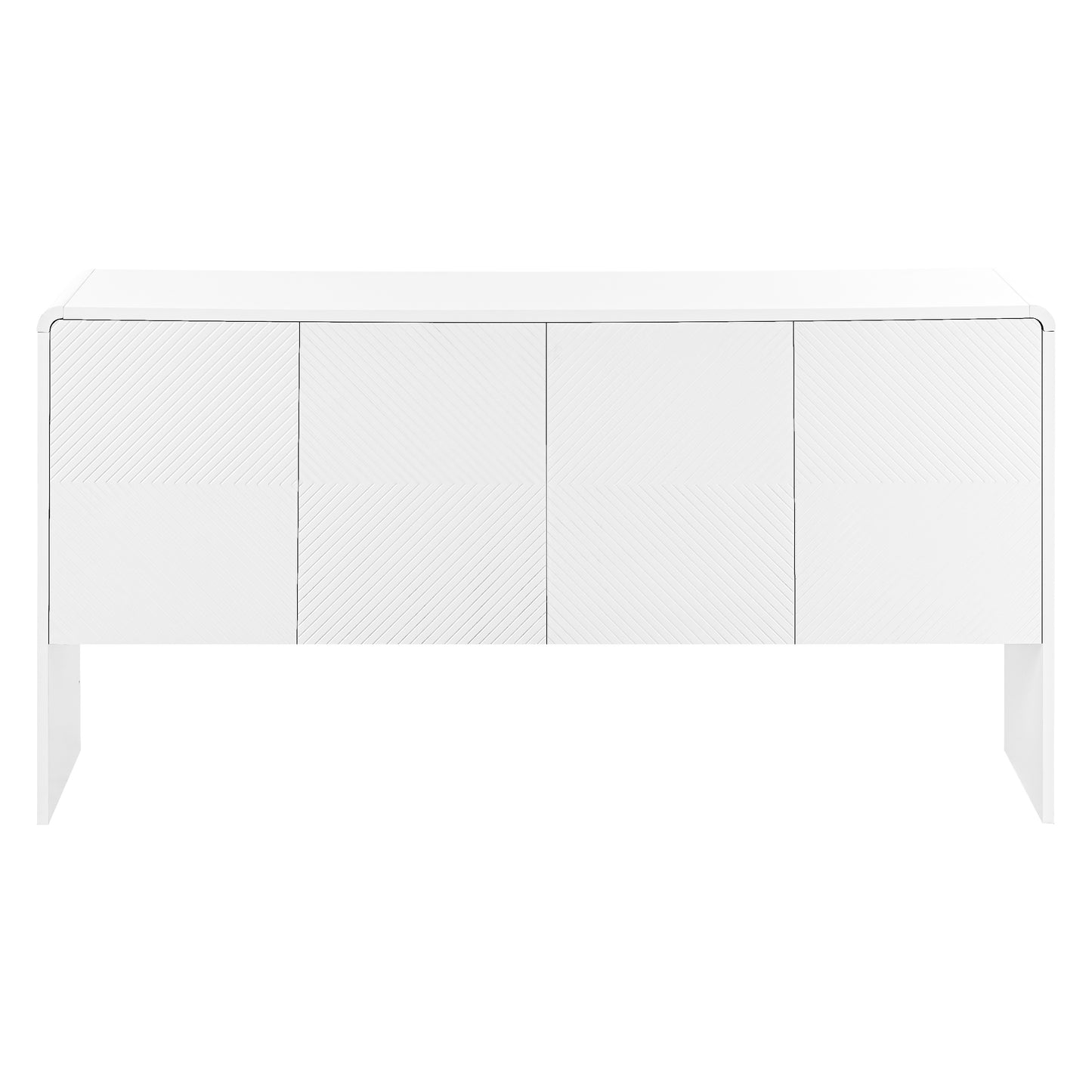 Minimalist Style 60"L Large Storage Space Sideboard with 4 Doors and Rebound Device for Living Room and Entryway (White)