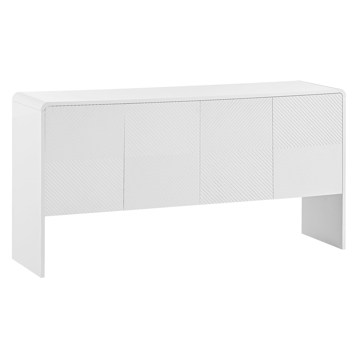 Minimalist Style 60"L Large Storage Space Sideboard with 4 Doors and Rebound Device for Living Room and Entryway (White)