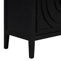 Retro Sideboard door with Circular Groove Design Round Metal Door Handle for Entrance, Dinning Room, Living Room (Black)