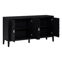 Retro Sideboard door with Circular Groove Design Round Metal Door Handle for Entrance, Dinning Room, Living Room (Black)