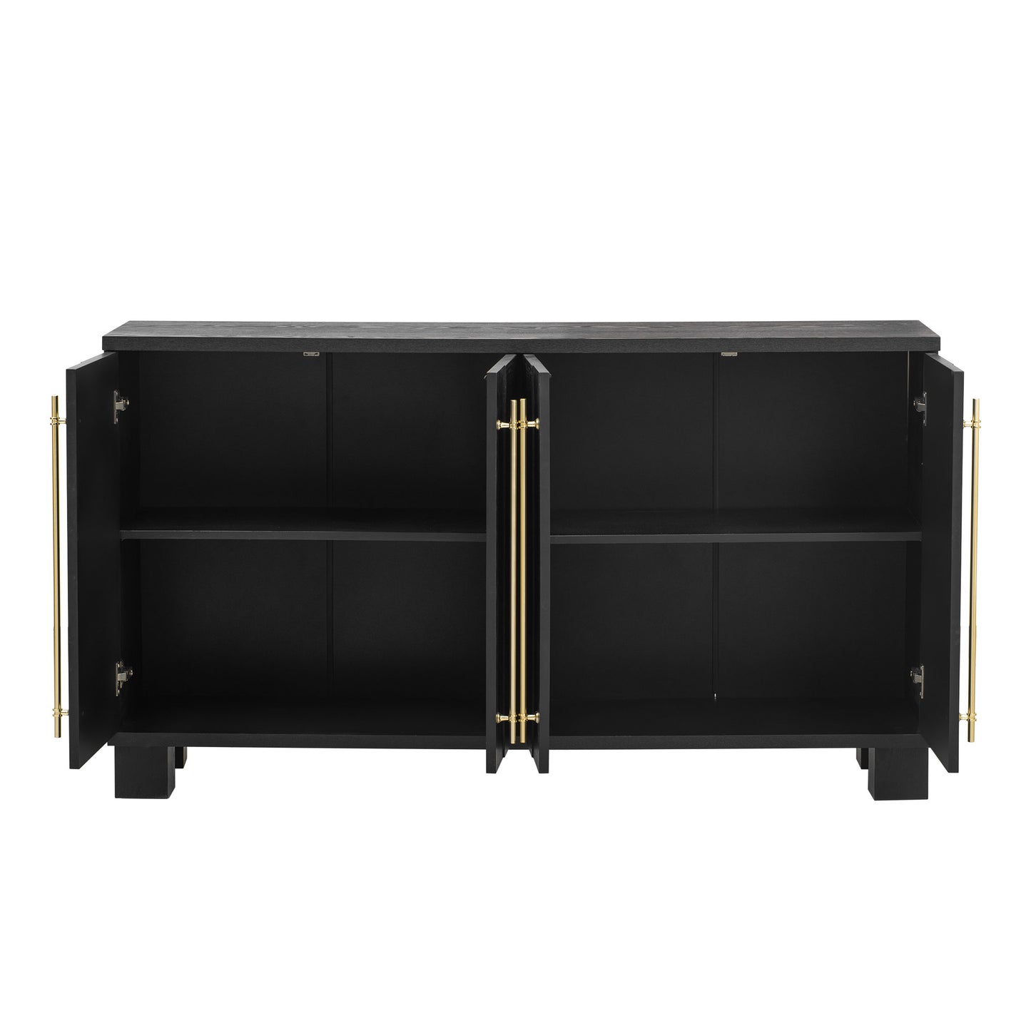 Wood Traditional Style Sideboard with Adjustable Shelves and Gold Handles for Kitchen, Dining Room and Living Room (Black)