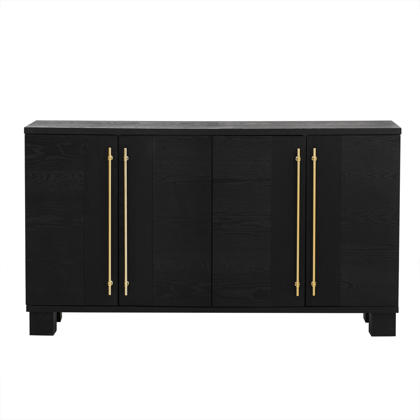 Wood Traditional Style Sideboard with Adjustable Shelves and Gold Handles for Kitchen, Dining Room and Living Room (Black)