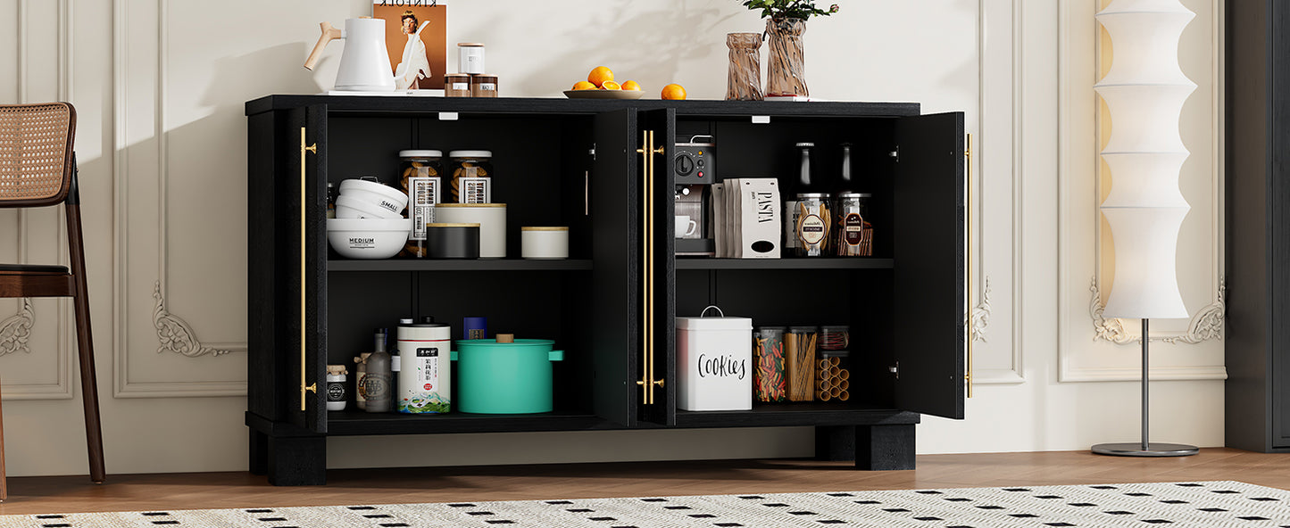 Wood Traditional Style Sideboard with Adjustable Shelves and Gold Handles for Kitchen, Dining Room and Living Room (Black)