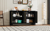 Wood Traditional Style Sideboard with Adjustable Shelves and Gold Handles for Kitchen, Dining Room and Living Room (Black)