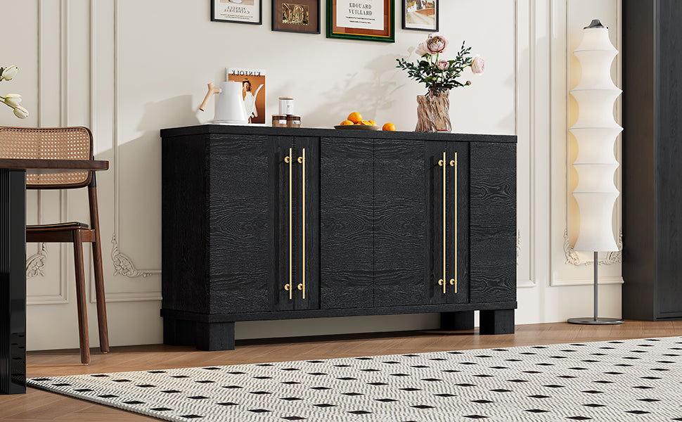 Wood Traditional Style Sideboard with Adjustable Shelves and Gold Handles for Kitchen, Dining Room and Living Room (Black)