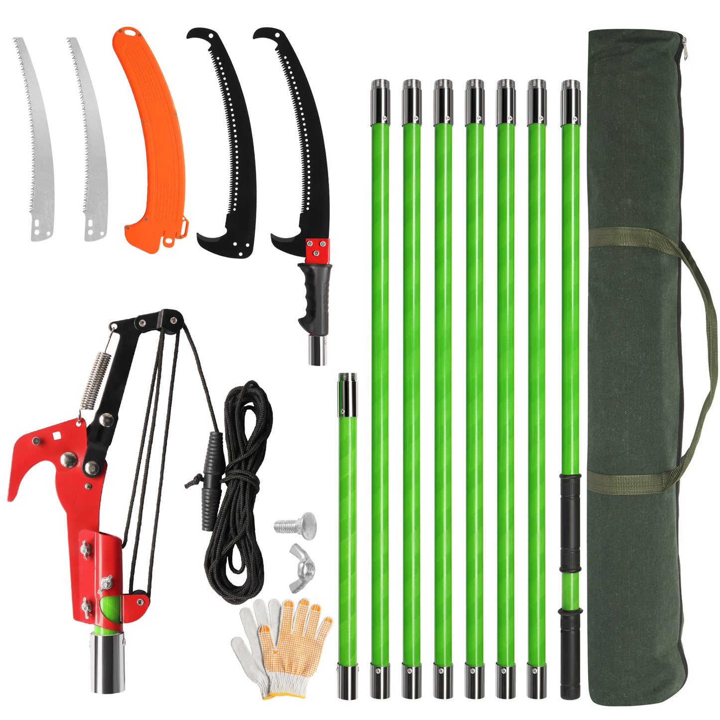 26ft Manual Pole Saw, Lightweight Tree Trimmers Long Handle Pruner Set, Sharp Steel Blade and Scissors Pole Saw for Trimming Palm, Pear Tree, Fir Tree, Other High Trees and Shrubs