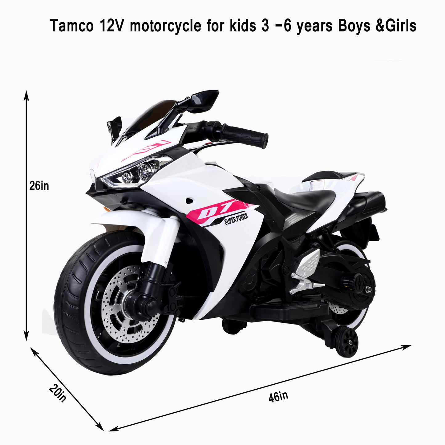 Electric motorcycle/ 12V Kids toys motorcycle/Kids electric car/electric ride on toys  for  3 4 5 6 years Boys Girls with Training  Wheels/manual throttle/ drive by hand/Lightting  wheels