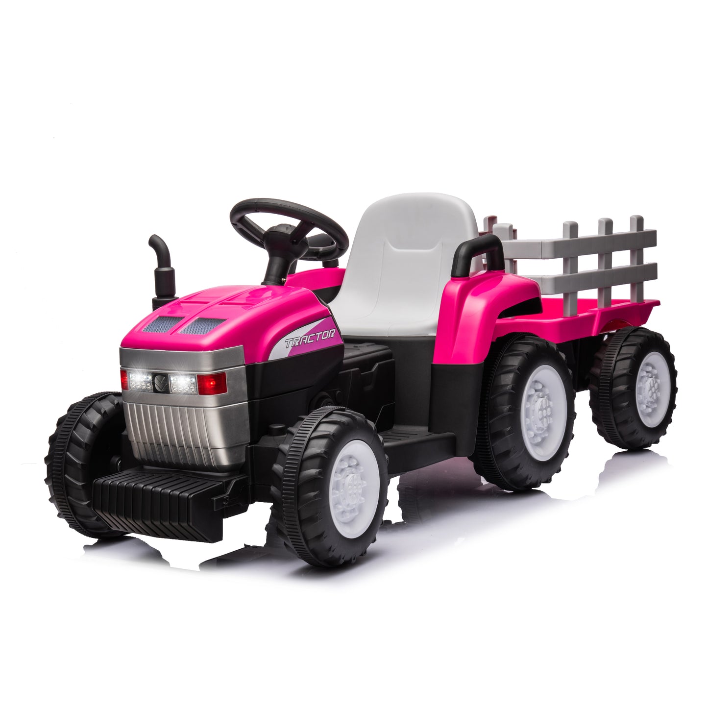 Pink, 12V7AH Battery-Powered Toy Tractor with Trailer, Remote Control, Kids' Electric Excavator Vehicles with 2x35W Dual Motor, Treaded Tires, LED Lights, USB, Music, Safety Belt - Gift Childrens DAY