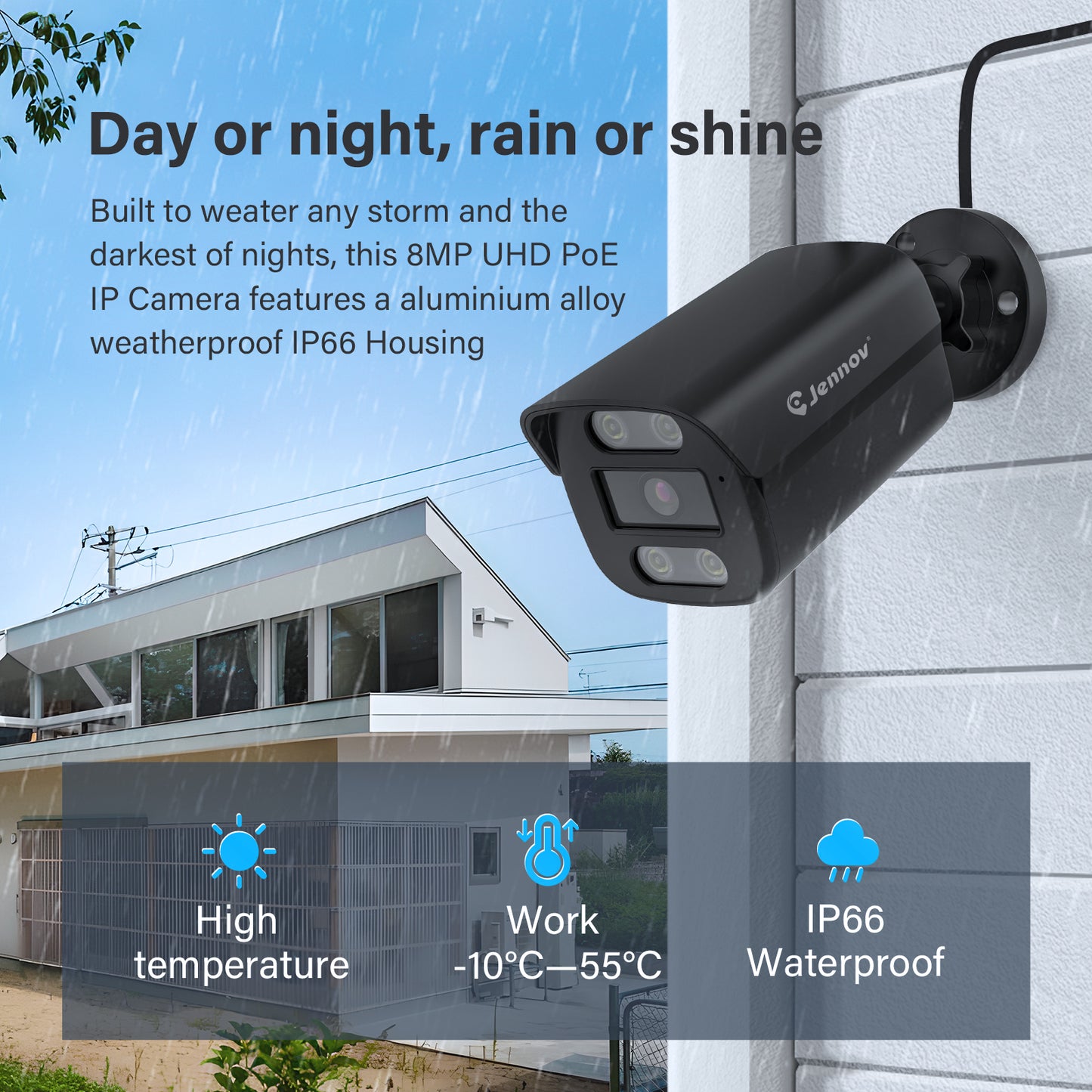 Jennov 4K 8MP POE Security IP66 Camera Outdoor Color Night Vision 2 Way Audio