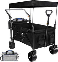 Collapsible Wagon Heavy Duty Folding Wagon Cart with Removable Canopy, 4" Wide Large All Terrain Wheels, Brake, Adjustable Handles,Cooler Bag Utility Carts for Outdoor Garden Wagons Carts Beach Cart