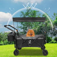 Collapsible Wagon Heavy Duty Folding Wagon Cart with Removable Canopy, 4" Wide Large All Terrain Wheels, Brake, Adjustable Handles,Cooler Bag Utility Carts for Outdoor Garden Wagons Carts Beach Cart