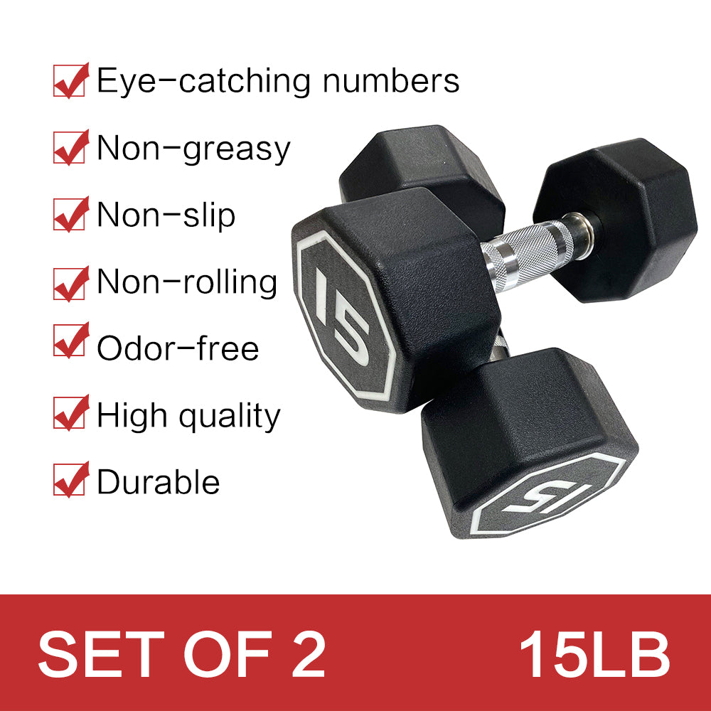 APOLLO IR3920 Premium Octagonal Dumbbell, Large Numbers, Hard Chrome Plated Handle Dumbbells to Assist with Push-Ups, 15 lbs set of 2