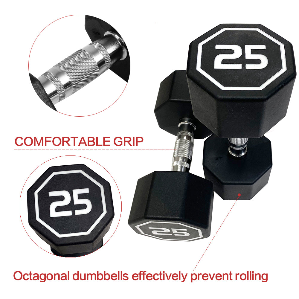 APOLLO IR3920 Premium Octagonal Dumbbells, Large Numbers, Hard Chrome Plated Handle Dumbbells to Assist with Push-Ups, 25 lbs set of 2