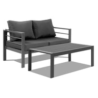 Aluminum Patio Furniture Set, 4 Pieces Modern Outdoor Conversation Set Sectional Sofa with Cushion and Coffee Table for Balcony Garden, Dark Grey