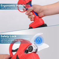 21V Electric Pruning Shears Cordless Tree Pruner Branch Cutter Gardening Scissors With 2 Pack Rechargeable Battery & Replacement Blade Set Red