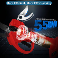 21V Electric Pruning Shears Cordless Tree Pruner Branch Cutter Gardening Scissors With 2 Pack Rechargeable Battery & Replacement Blade Set Red