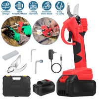 21V Electric Pruning Shears Cordless Tree Pruner Branch Cutter Gardening Scissors With 2 Pack Rechargeable Battery & Replacement Blade Set Red