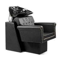 PVC leather plywood rear seat ceramic black basin acrylic backrest rivet style armrest hair washing chair black