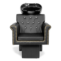 PVC leather plywood rear seat ceramic black basin acrylic backrest rivet style armrest hair washing chair black