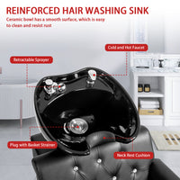 PVC leather plywood rear seat ceramic black basin acrylic backrest rivet style armrest hair washing chair black