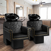 PVC leather plywood rear seat ceramic black basin acrylic backrest rivet style armrest hair washing chair black