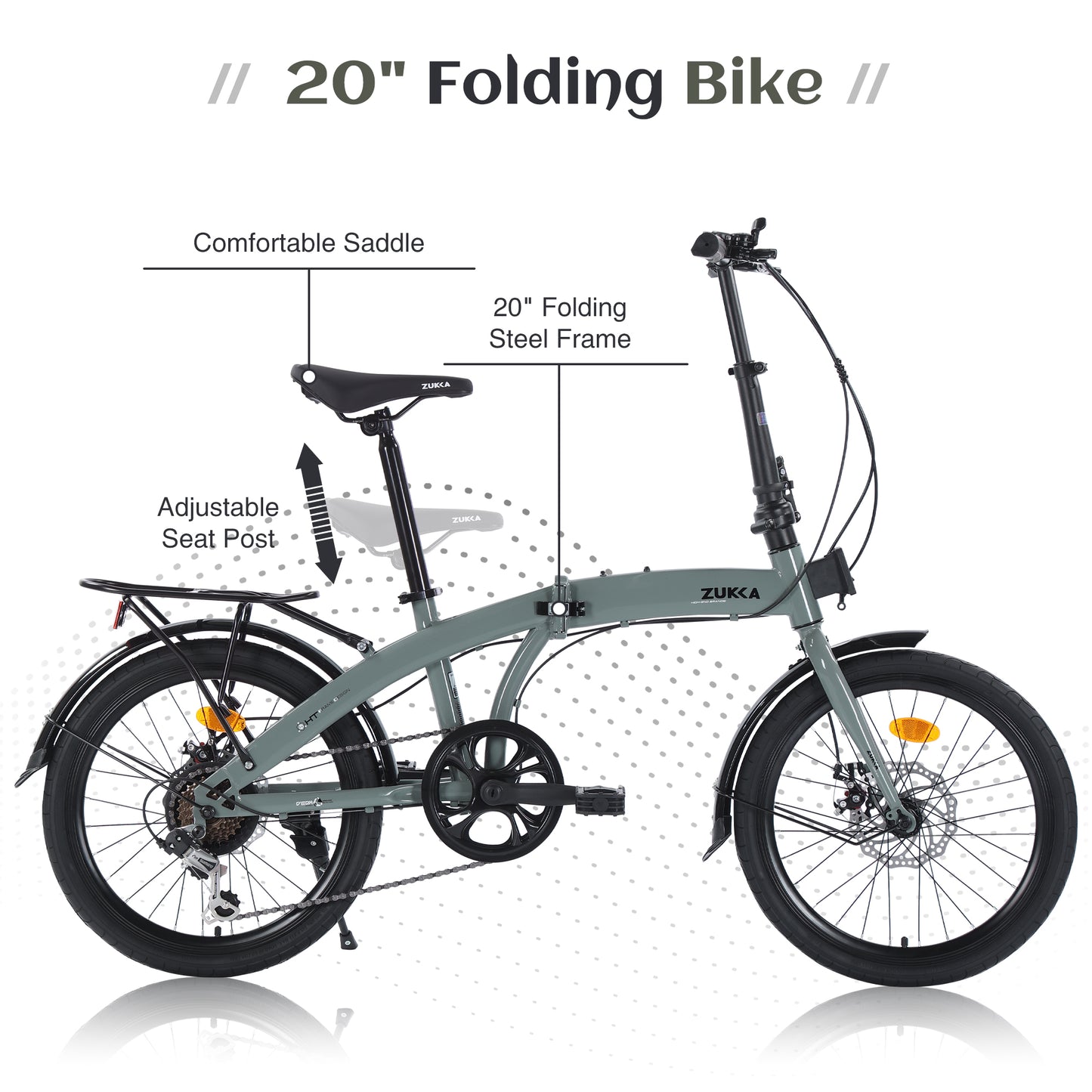 20" Folding Bike Steel Frame 7 Speed City Bike