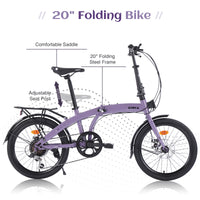 20" Folding Bike Steel Frame 7 Speed City Bike