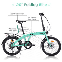 20" Folding Bike Steel Frame 7 Speed City Bike