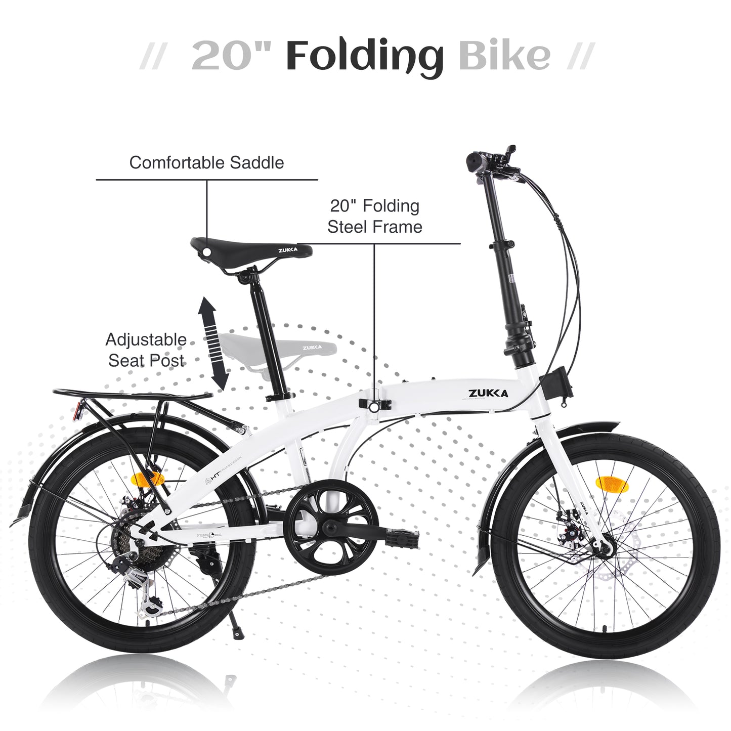 20" Folding Bike Steel Frame 7 Speed City Bike