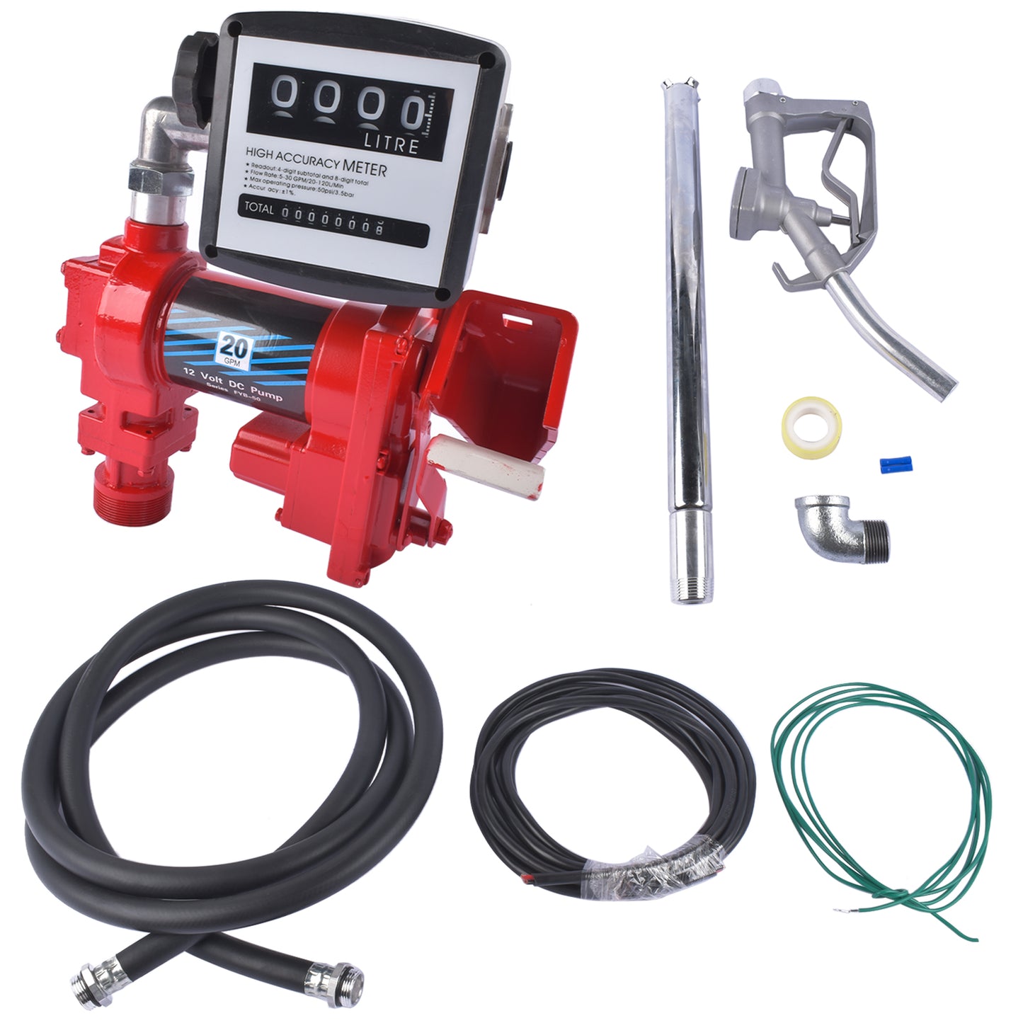 Diesel Gasoline Fuel Transfer Pump 20GPM 12V w/Oil Meter for Gas Diesel Kerosene