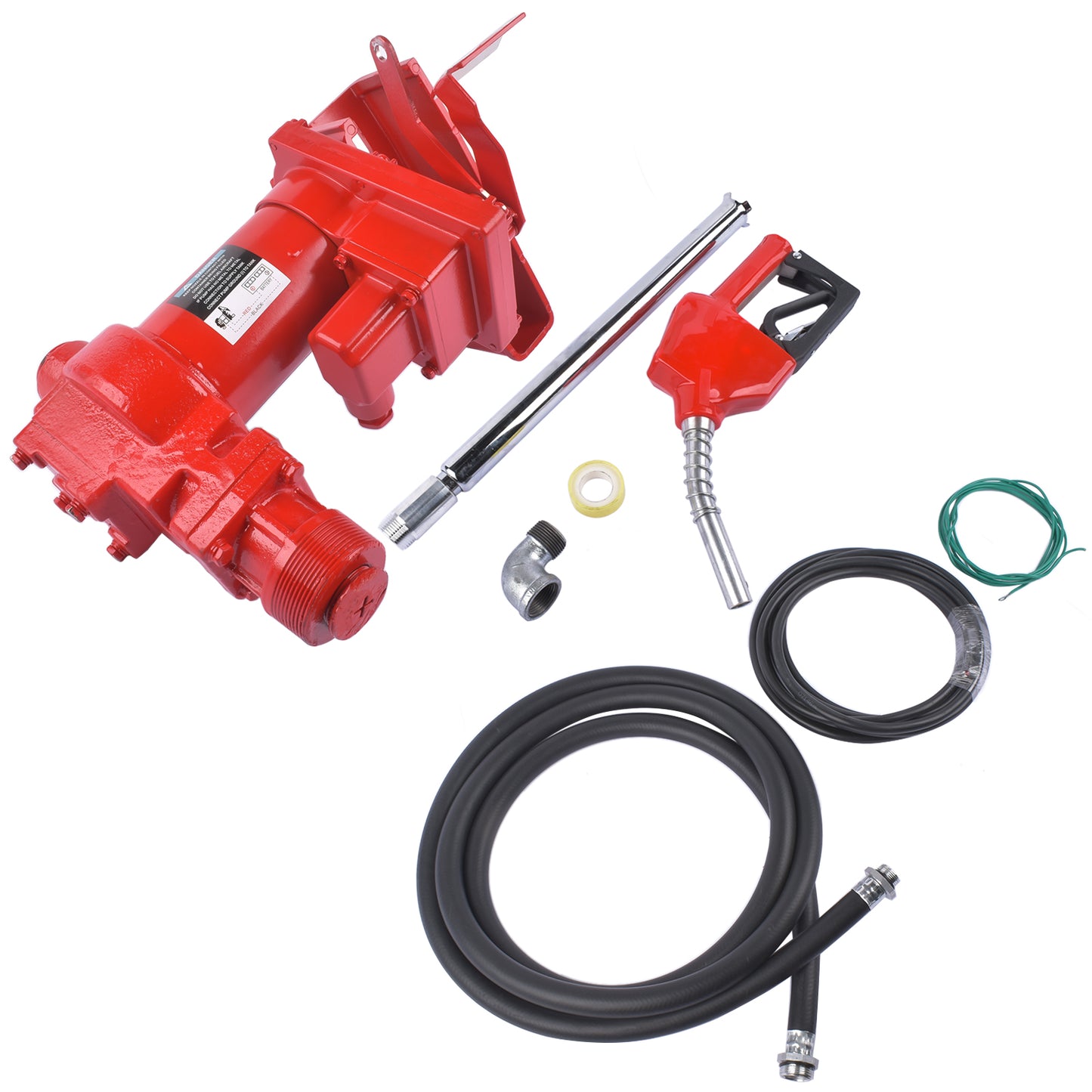 Red Nozzle Large Bore 12V 15 GPM 13A Fuel Transfer Pump with Discharge Hose