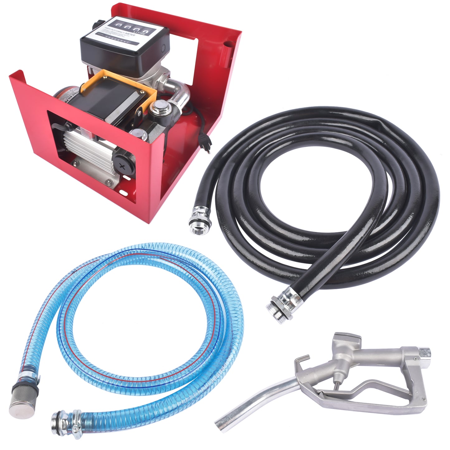 Electric Oil Fuel Diesel Gas Transfer Pump w/Meter Manual Nozzle 110V 16GPM for Diesel Kerosene