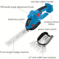 Hedge Trimmer Cordless, 2 in 1 21V Handheld Electric Weed Shears and Bush Trimmer, with 2 Rechargeable Batteries 1 Charger