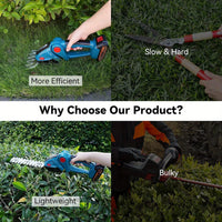 Hedge Trimmer Cordless, 2 in 1 21V Handheld Electric Weed Shears and Bush Trimmer, with 2 Rechargeable Batteries 1 Charger