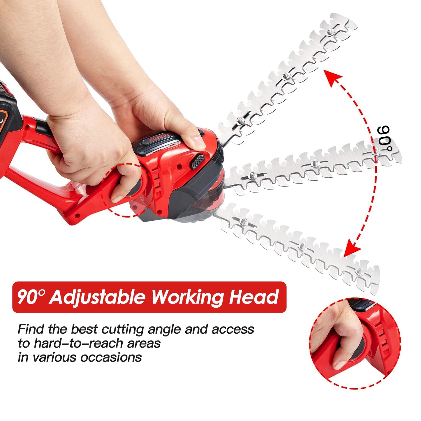 24V Cordless Handheld Grass Shear Hedge Trimmer with 90° Cutting Angle 2Pcs Replaceable Blades Electric Shrub Trimmer Hedge Cutter with Detachable Battery for Garden Lawn